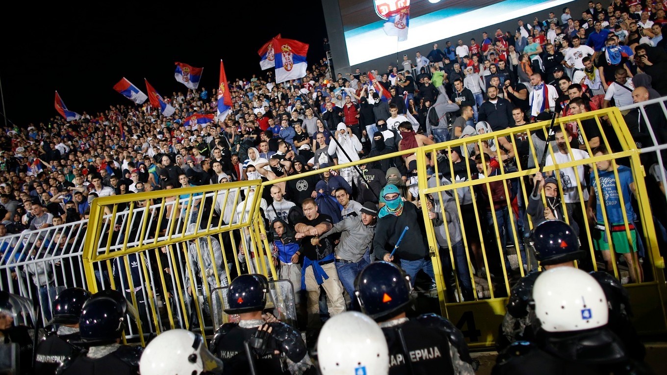 Ilustračná fotografia zo zápasu Srbsko - Albánsko.