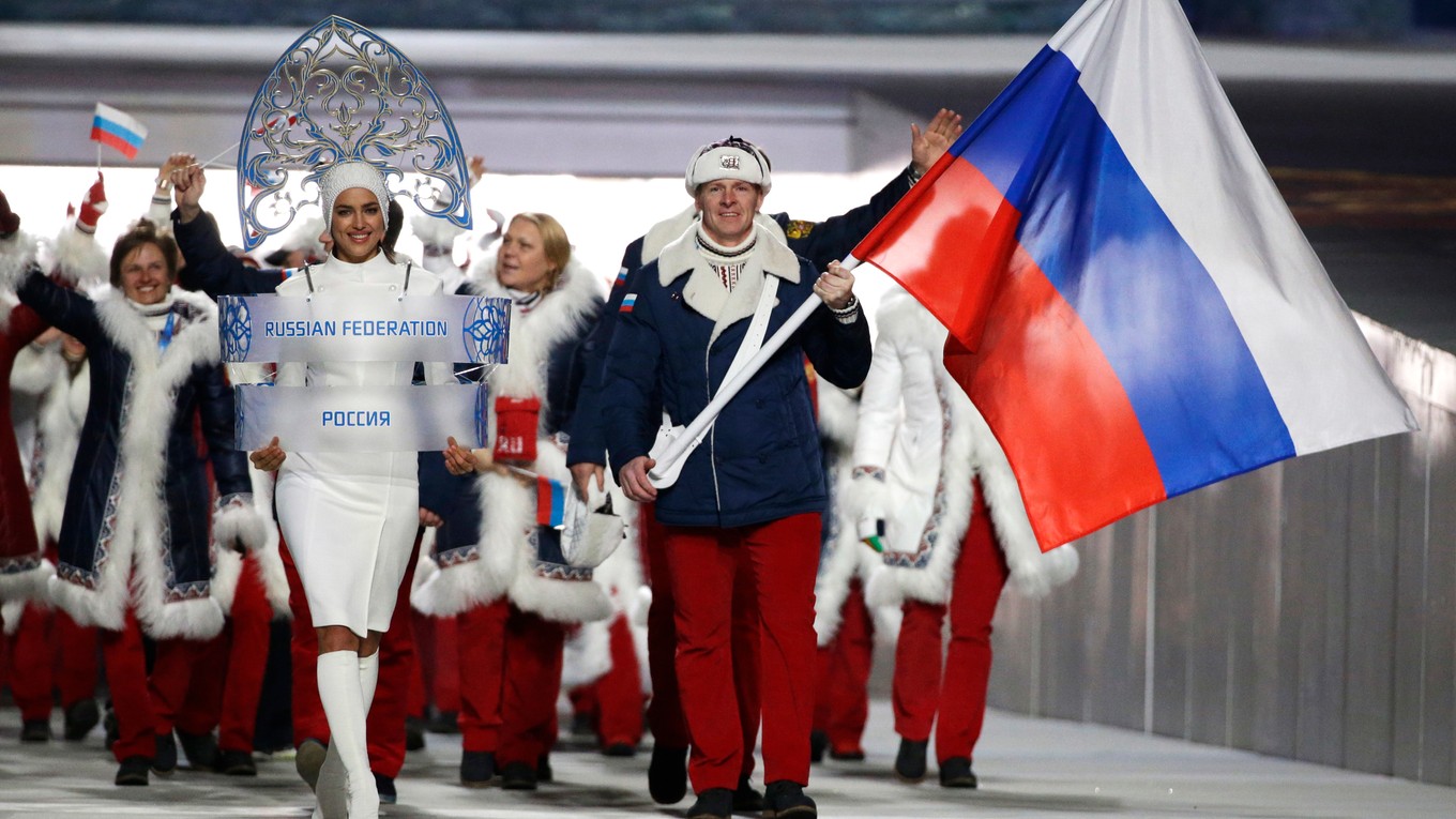 Ruská výprava na otváracom ceremoniáli ZOH 2014 v Soči.