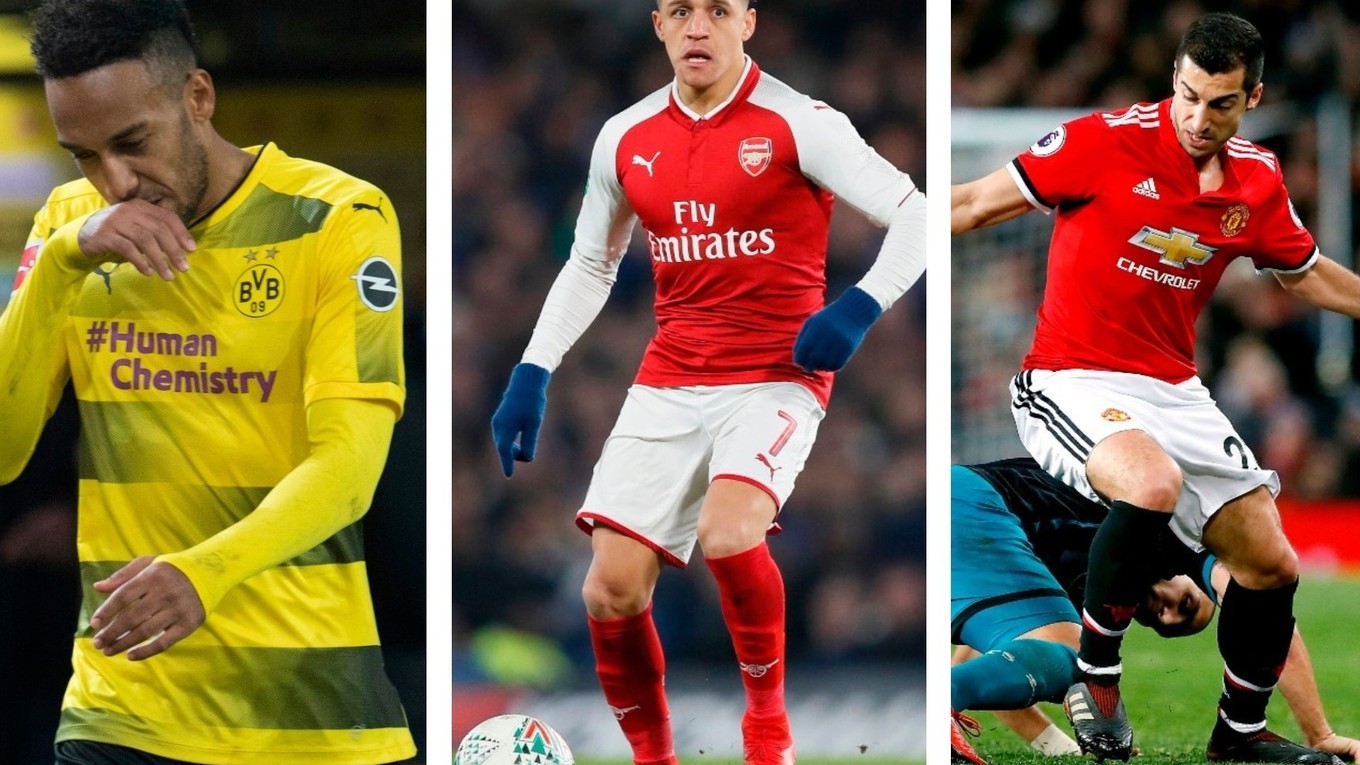 Aubameyang (vľavo), Alexis Sanchez (uprostred) a Mchitarjan - ostanú vo svojich kluboch aj po januárovom prestupovom období?