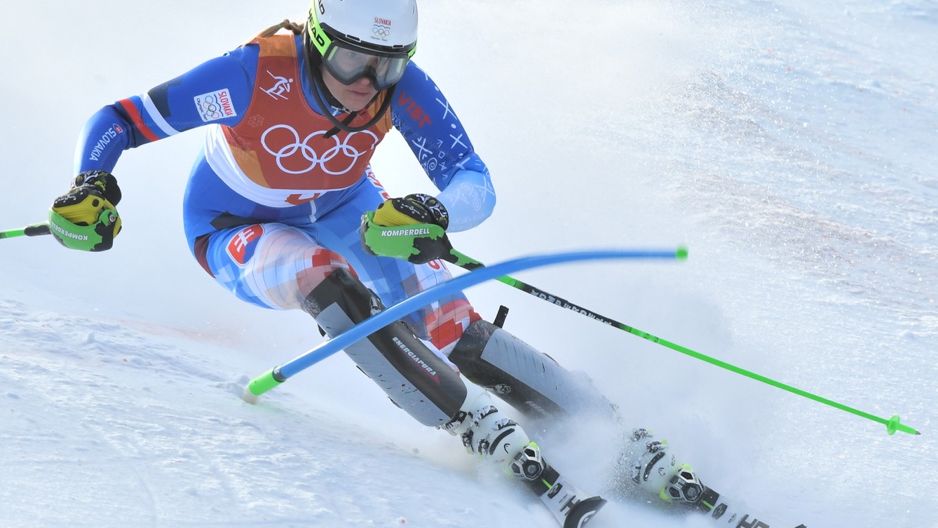 Veronika Velez-Zuzulová počas prvého kola olympijského slalomu.