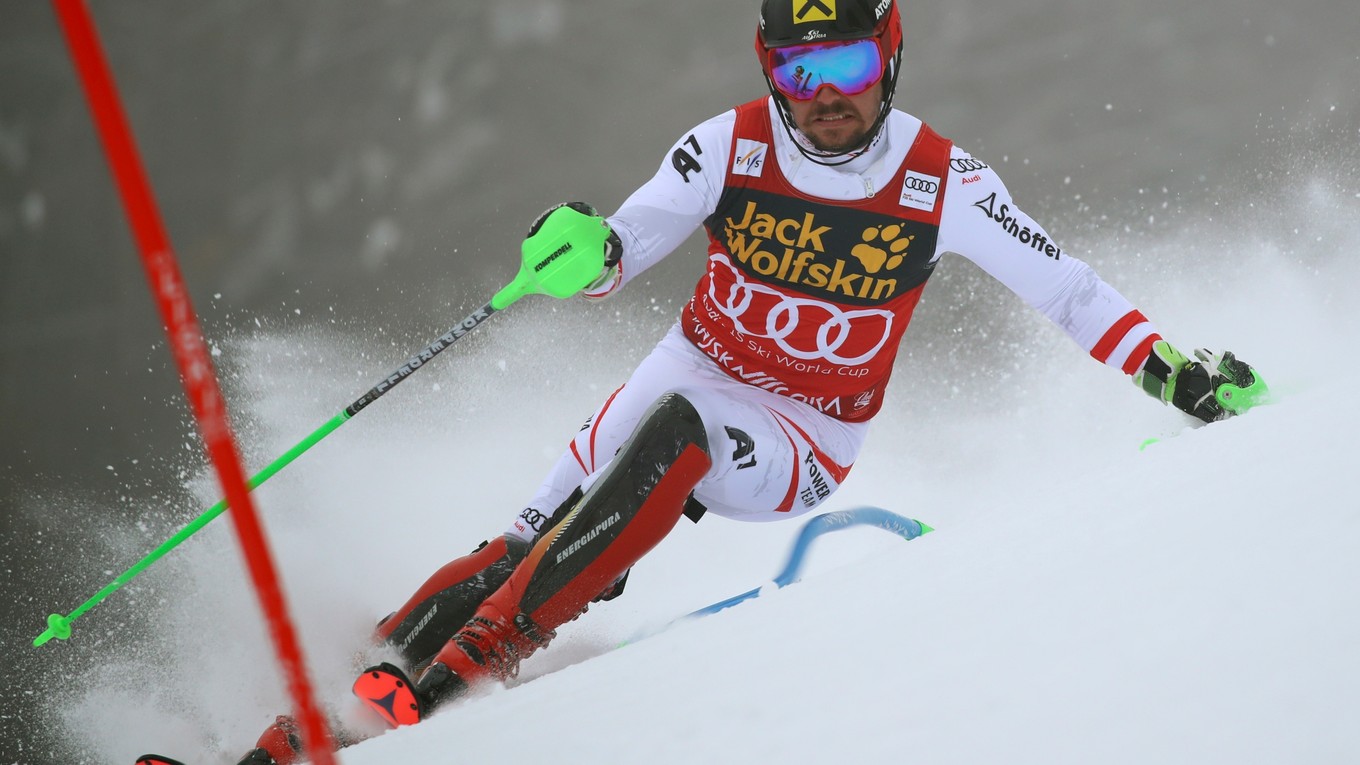 Rakúsky lyžiar Marcel Hirscher na trati 1. kola slalomu Svetového pohára v Kranjskej Gore.