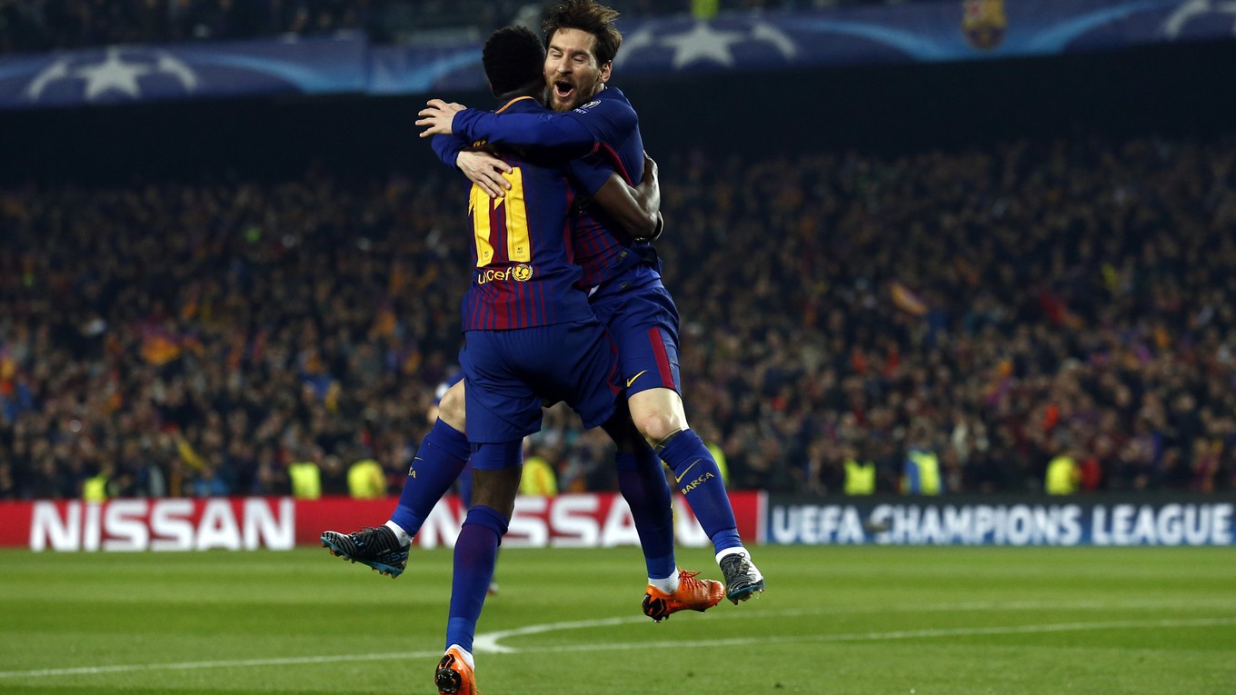 Góloví strelci Barcelony - Ousmane Dembele a Lionel Messi.