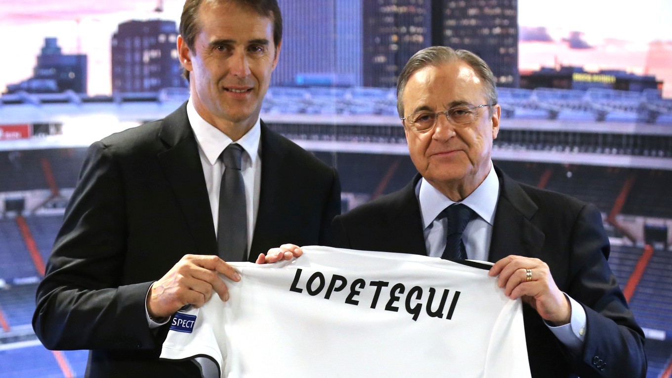 Prezident Realu Madrid Florentino Perez (vpravo) a tréner Julen Lopetegui.