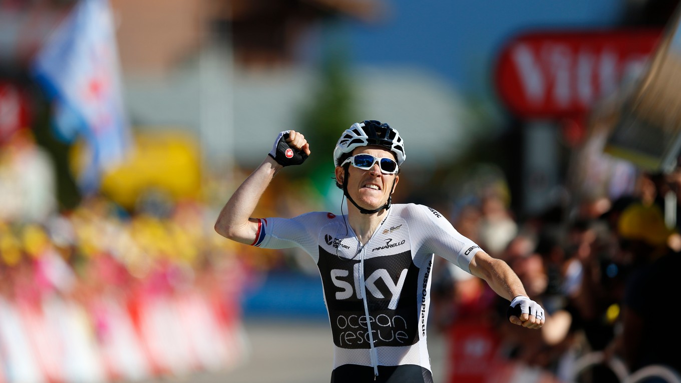 Geraint Thomas sa raduje z víťazstva v 11. etape na Tour de France 2018.