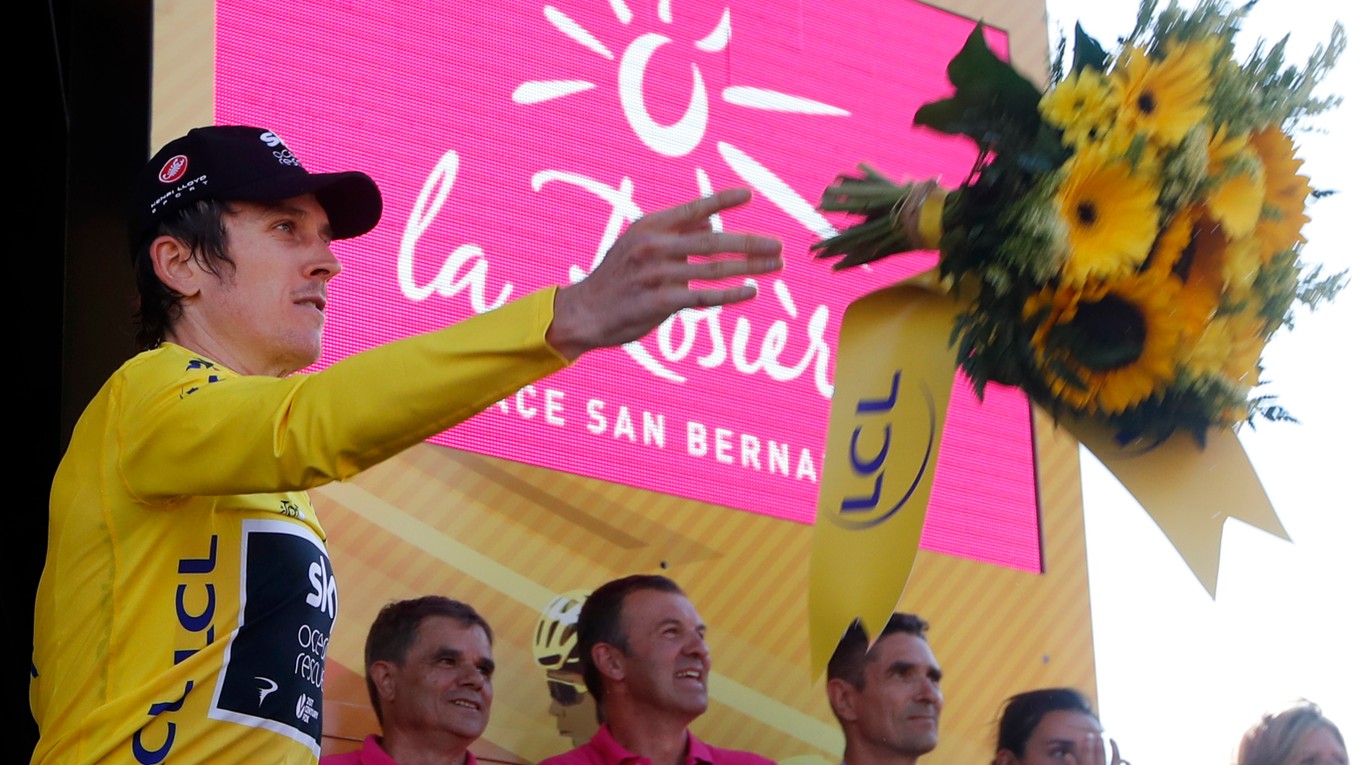 Geraint Thomas v žltom drese po 11. etape na Tour de France 2018.