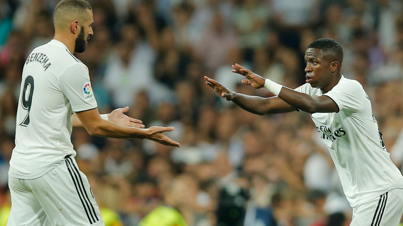 Karim Benzema a Vinicius Junior z Realu Madrid.