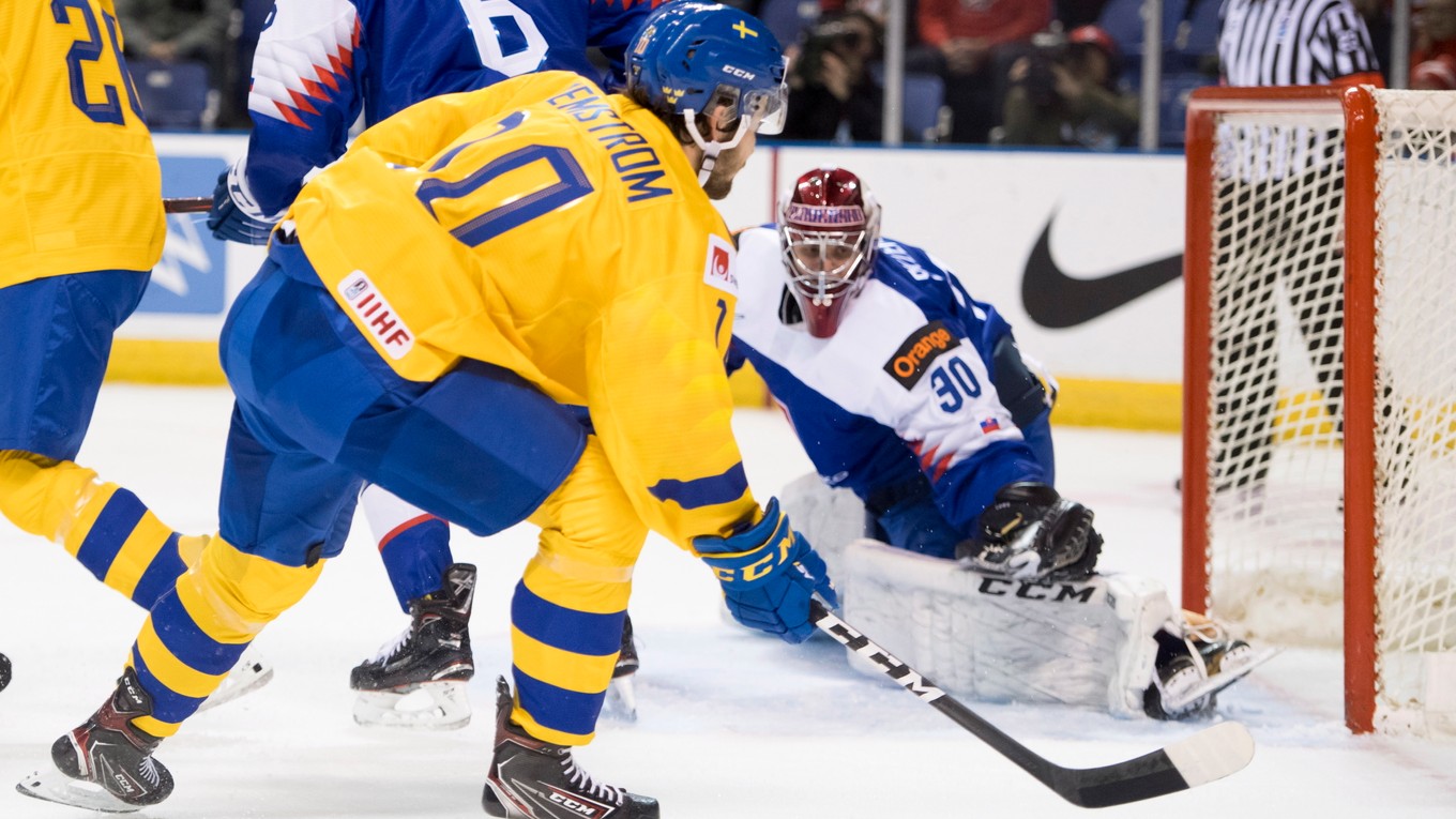 Momentka zo zápasu Slovensko - Švédsko na MS v hokeji do 20 rokov 2019.