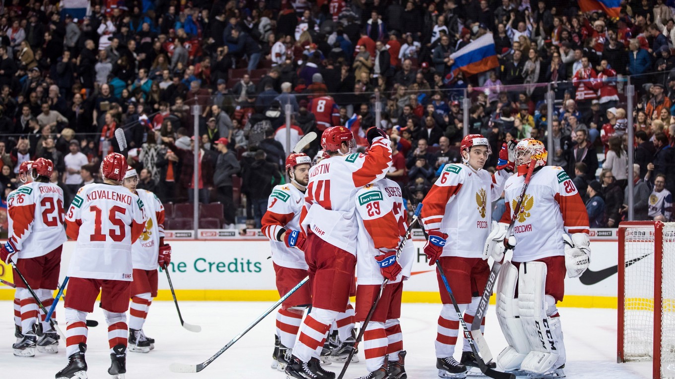 Ruskí hokejisti sa radujú z víťazstva na MS v hokeji do 20 rokov 2019.