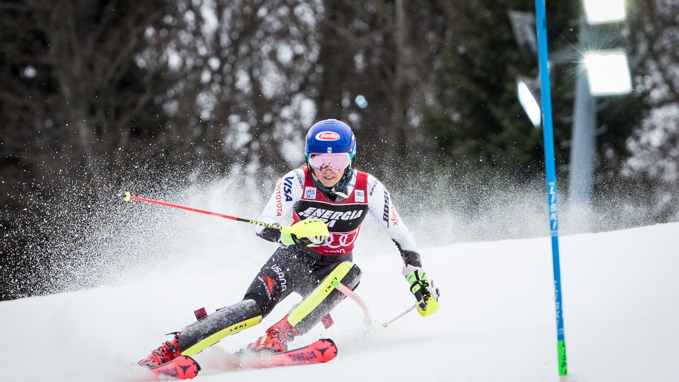 Mikaela Shiffrinová počas prvého kola pretekov svetového pohára v slalome žien v chorvátskom Záhrebe.