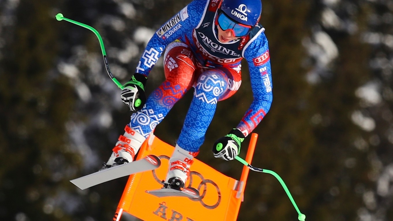 Slovenská lyžiarka Petra Vlhová na trati počas tréningu zjazdu na majstrovstvách sveta v alpskom lyžovaní vo švédskom Are 7. februára 2019. 