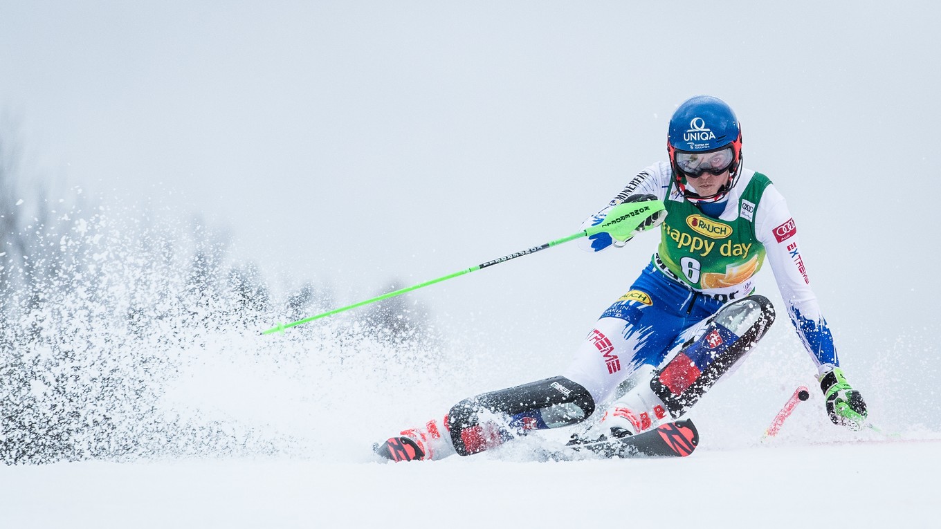 Petra Vlhová počas prvého kola slalomu žien v Maribore.