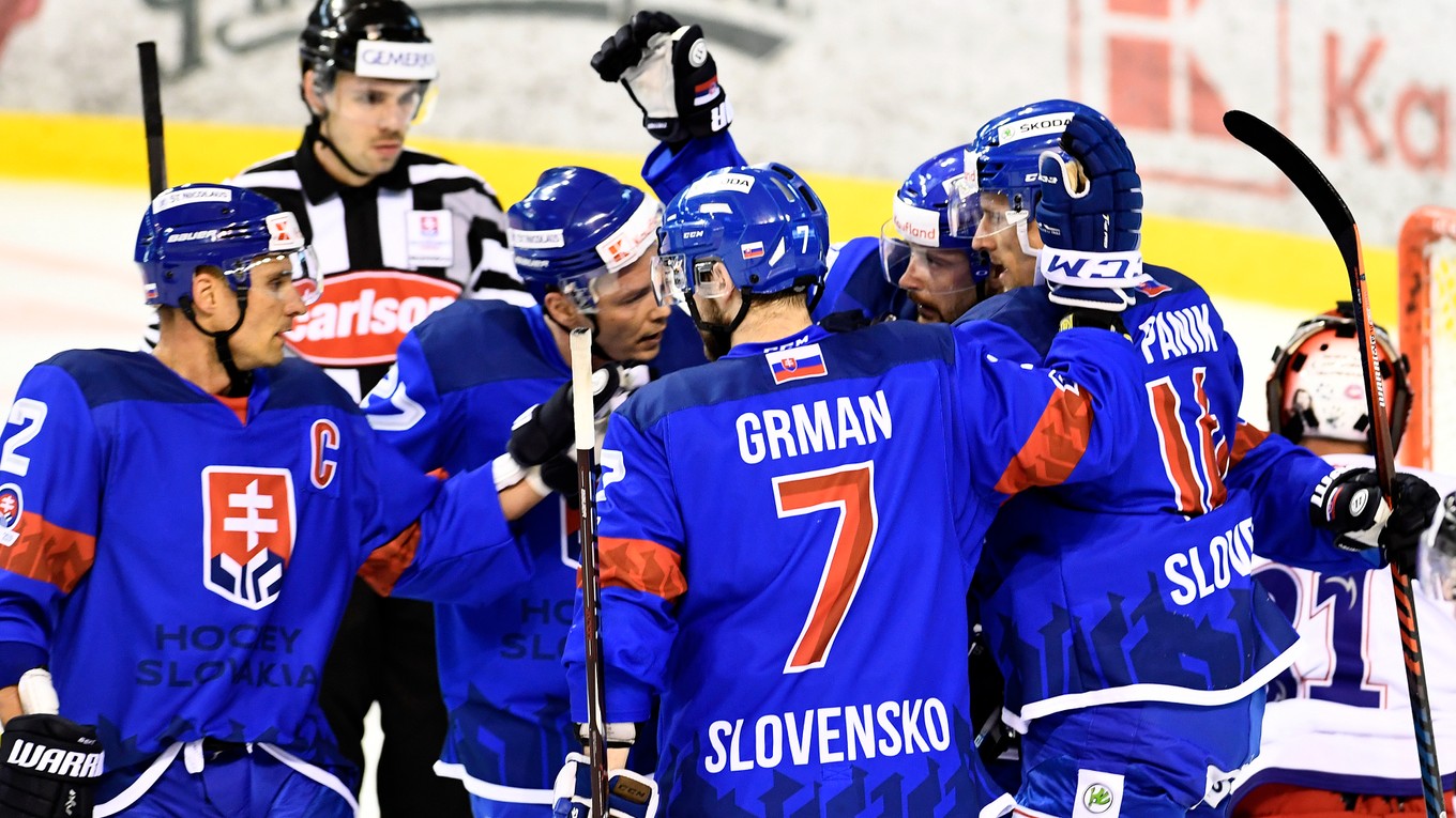 Slovenskí hokejisti počas prípravy na MS v hokeji 2019.