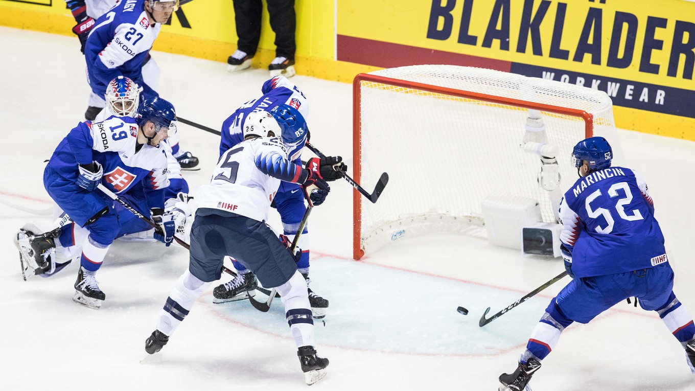 Momentka zo zápasu Slovensko - USA na MS v hokeji 2019.