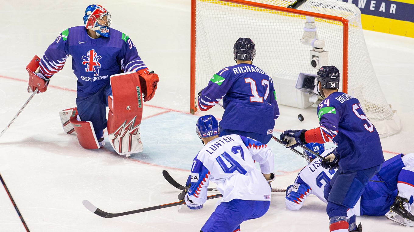 Momentka zo zápasu Slovensko - Veľká Británia na MS v hokeji 2019.