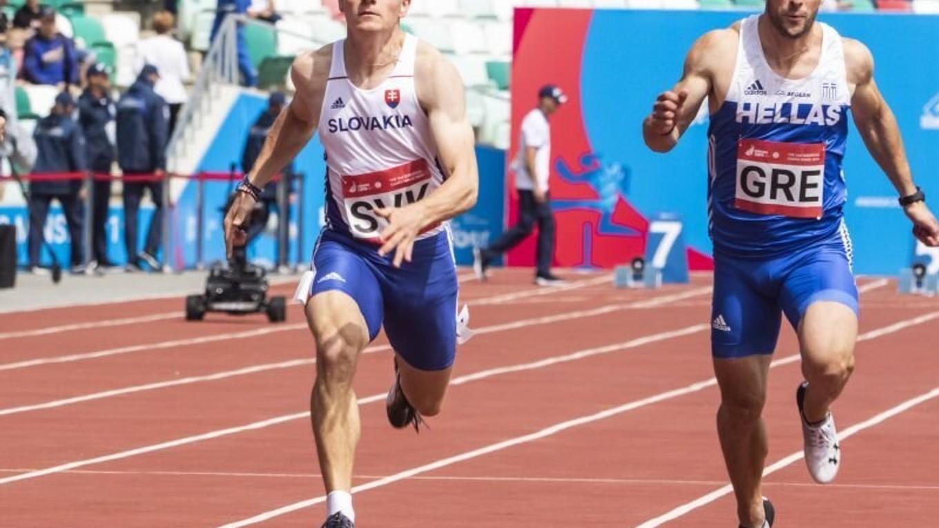 Ján Volko v šprinte na 100 metrov v novej kategórii DNA (Dynamic New Athletics) miešané tímy kvalifikácia A na II. Európskych hrách v Minsku.