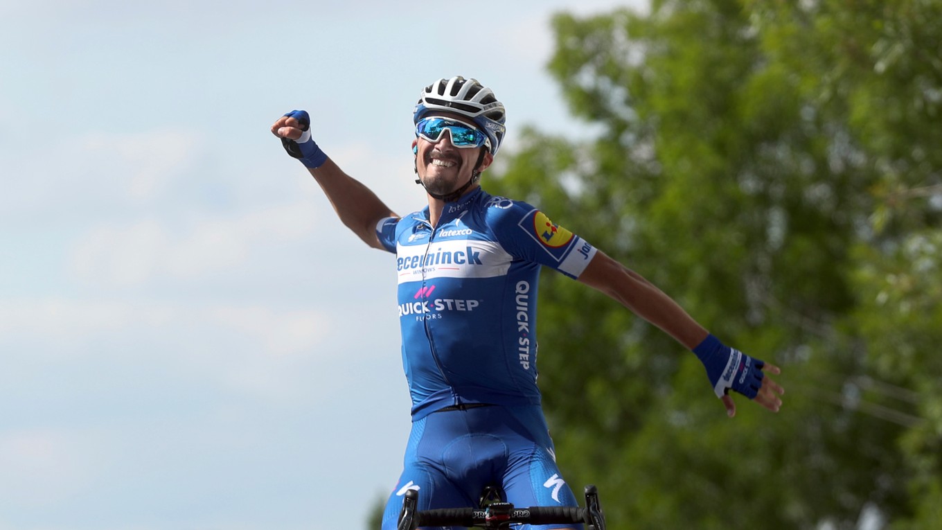 Julian Alaphilippe po víťazstve v 3. etape Tour de France 2019.