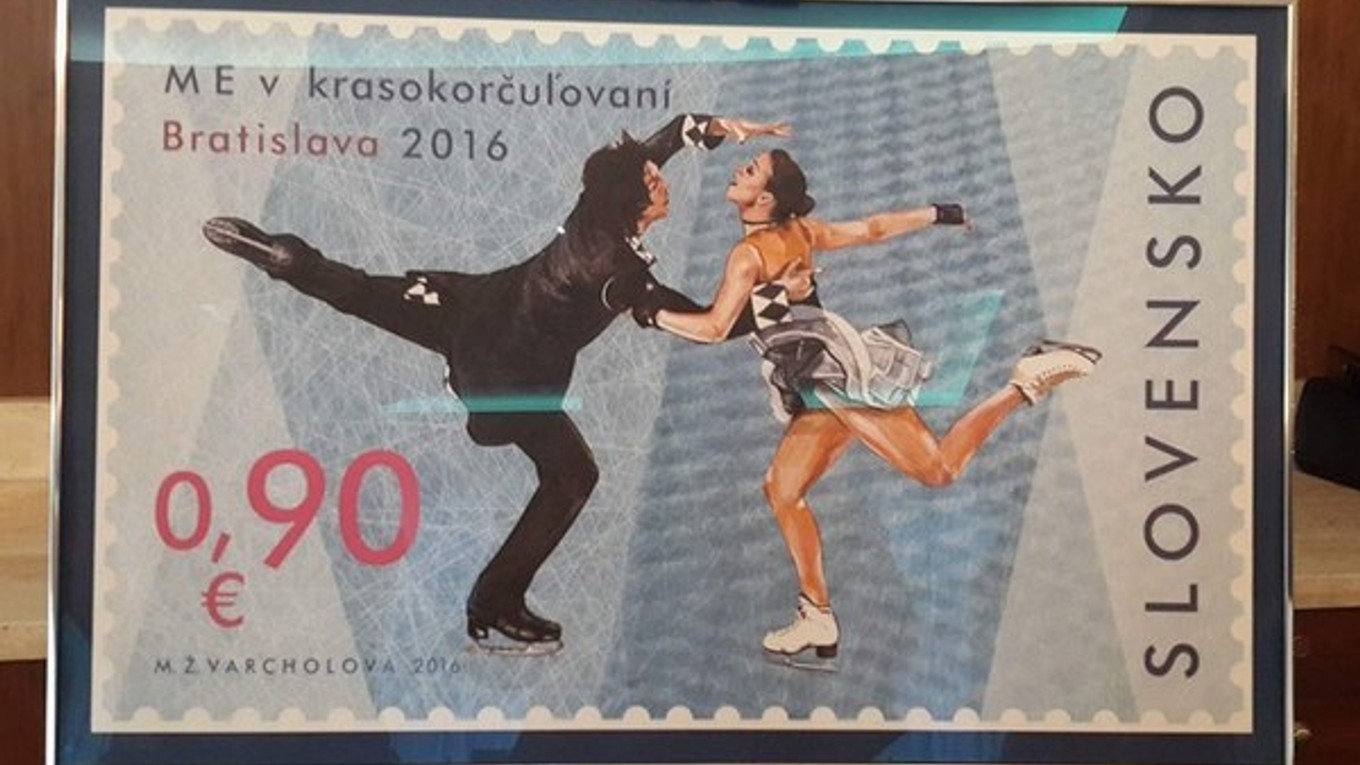 Na známke sú zachytení slovenskí reprezentanti Lukáš Csölley a Federica Testová v tanečnej póze na ľade.