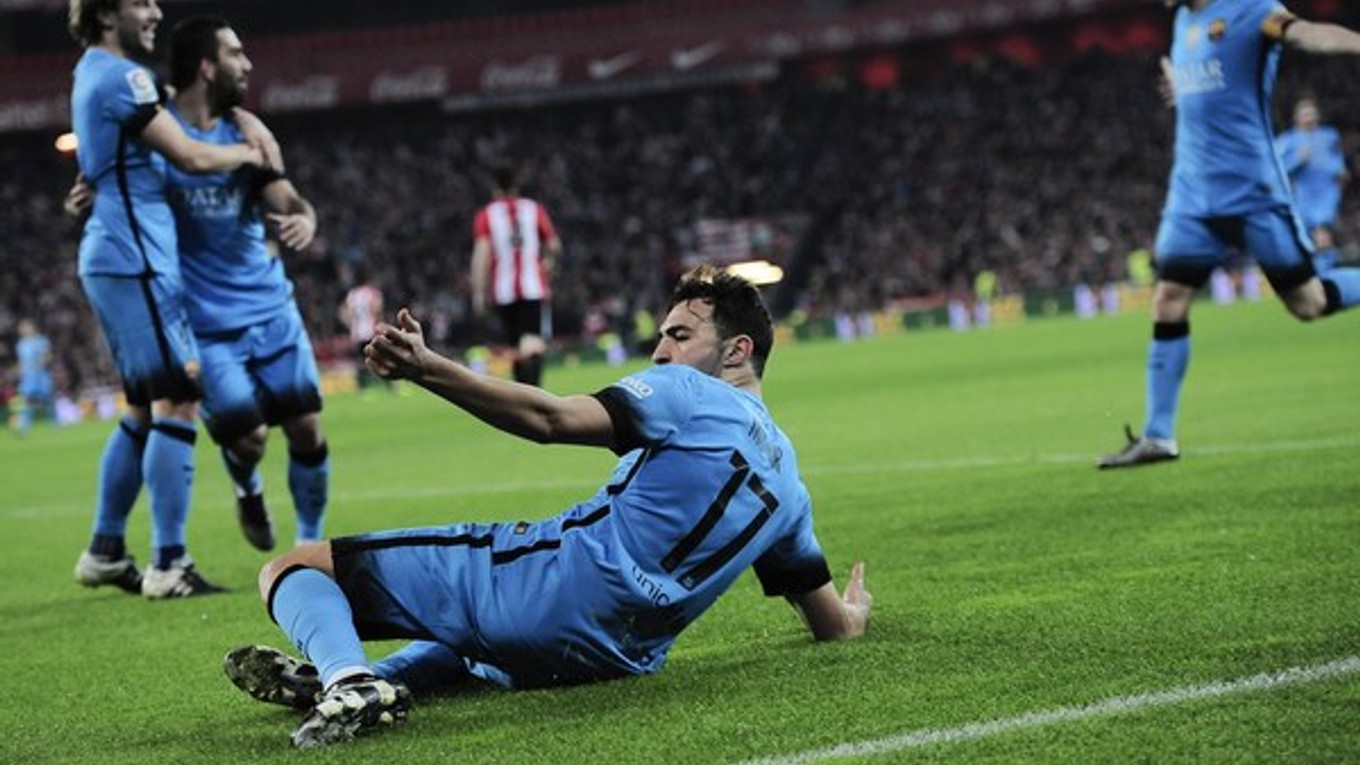 Munir El Haddadi oslavuje svoj gól do siete domáceho Athleticu Bilbao.