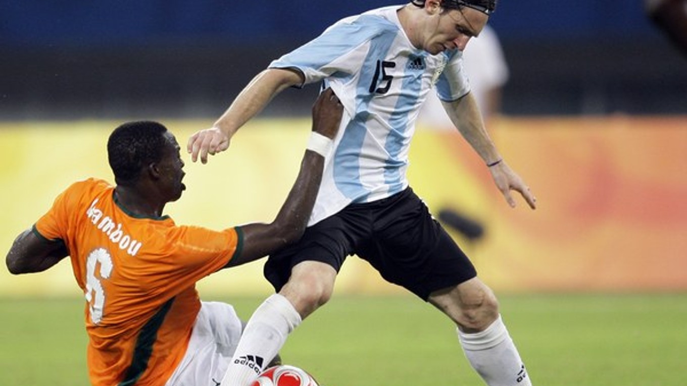 Messi v zápase A-skupiny olympijského turnaja na LOH 2008, keď súperom Argentíny bolo Pobrežie Slonoviny.