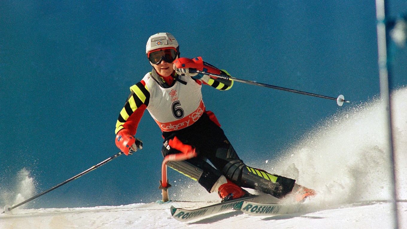Španielska lyžiarka Blanca Fernandezová Ochoaová počas 1. kola slalomu na ZOH v Calgary 1988.