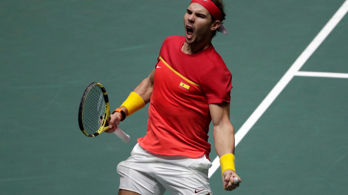 Rafael Nadal po triumfe nad Denisom Shapovalovom vo finále Davisovho pohára 2019.