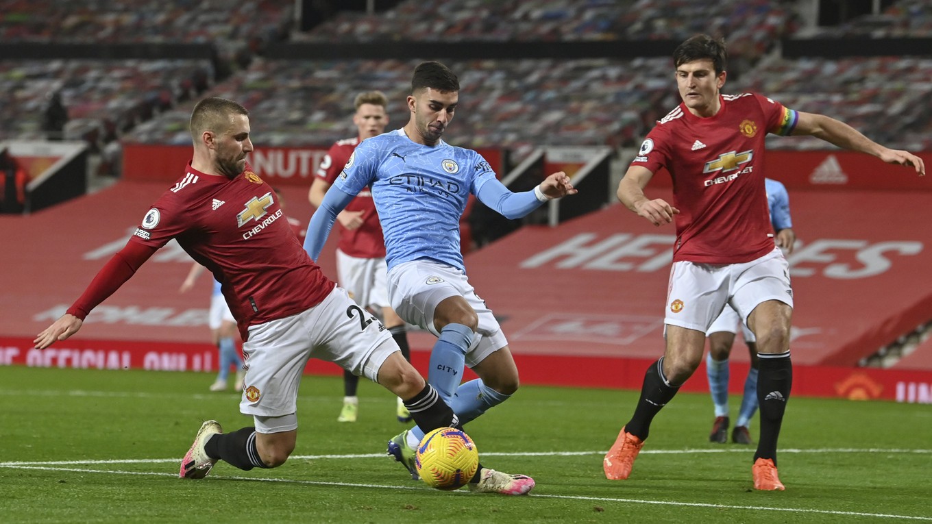 Momentka zo zápasu Premier League Manchester United - Manchester City.