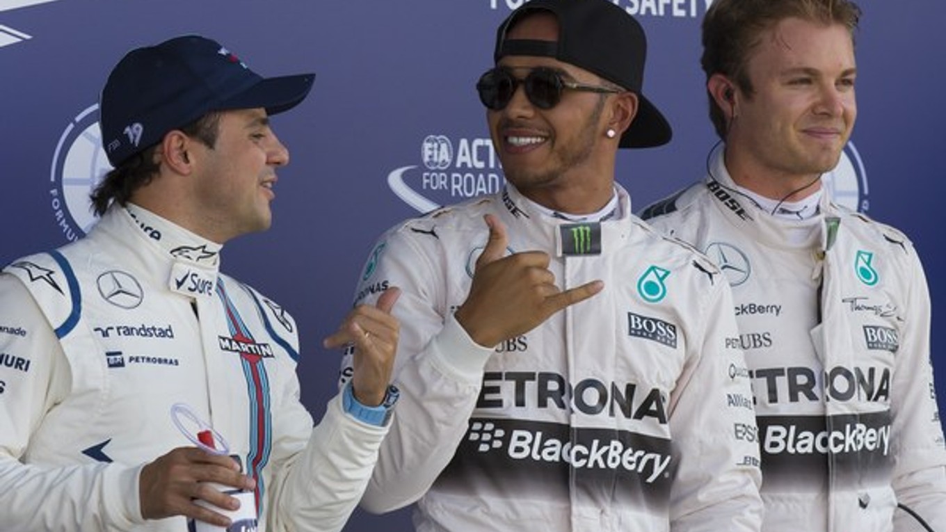 Najrýchlejšie trio jazdcov v kvalifikácii: Massa, Hamilton a Rosberg (zľava doprava).