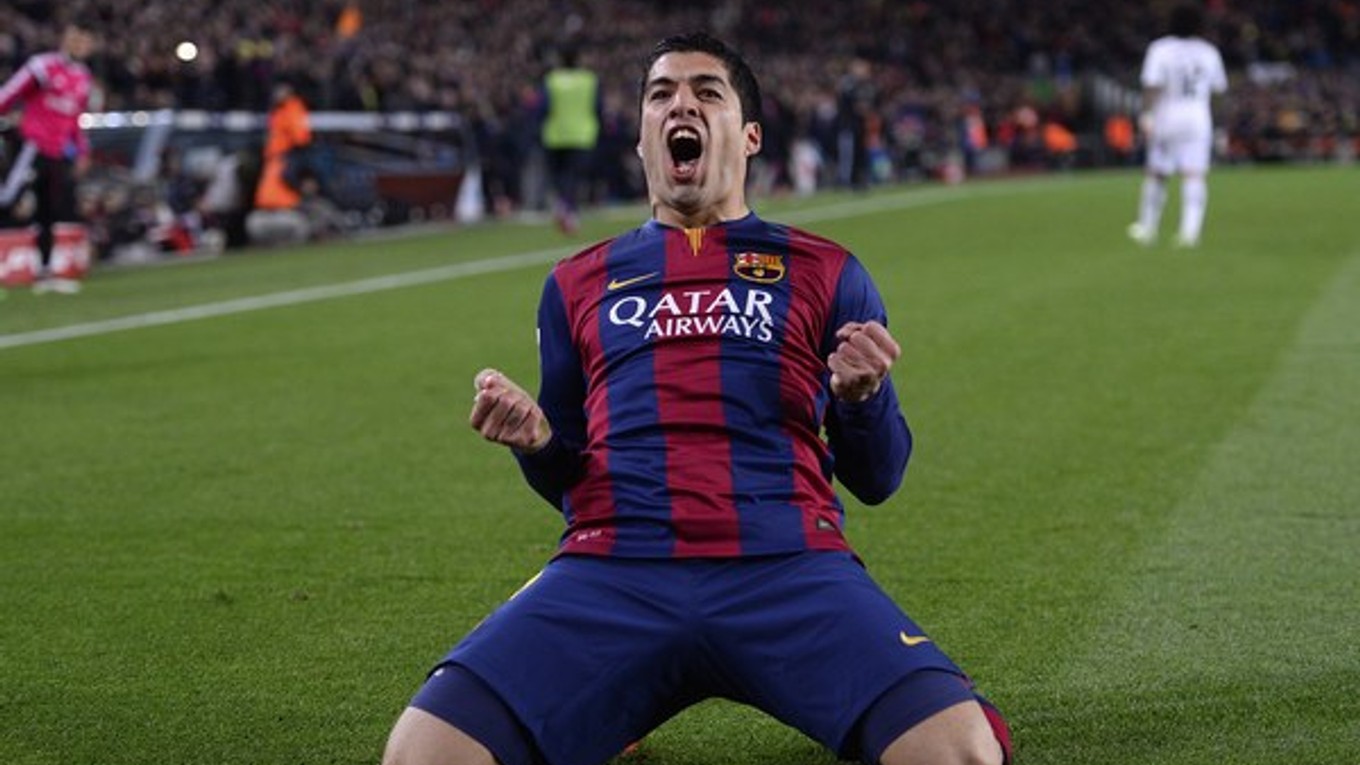 Luiz Suarez sa teší z gólu proti Realu Madrid.