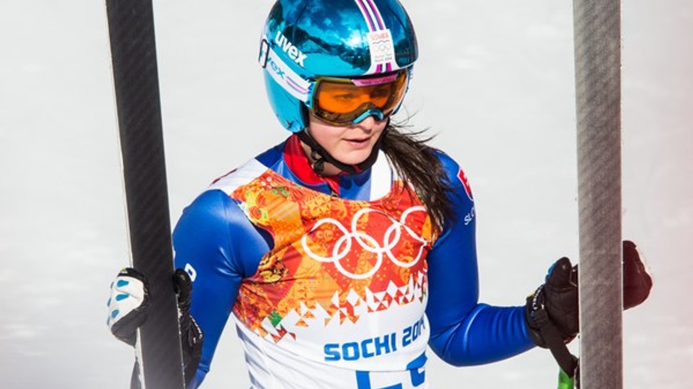 Slovenská reprezentantka v alpskom lyžovaní Jana Gantnerová v cieli pretekov v superkombinácii žien na ZOH 2014 v Soči.