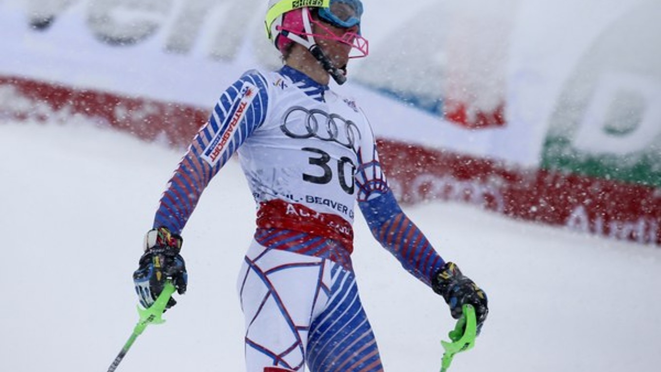 Slovenský lyžiar Adam Žampa v cieli 2. kola slalomu na MS v lyžovaní v americkom Beaver Creeku v nedeľu 15. februára 2015.