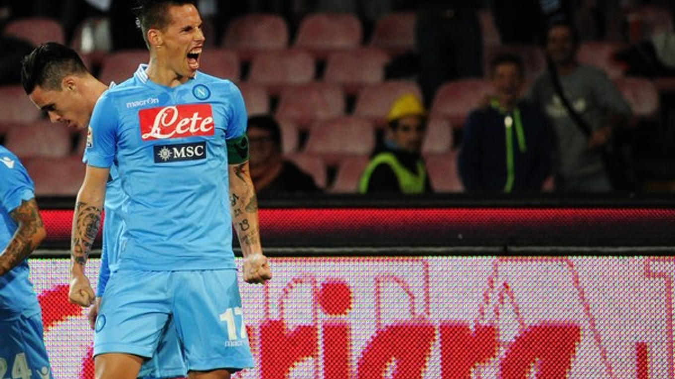 Marek Hamšík oslavuje jeden z gólov, ktoré dosiahol v drese Neapola.