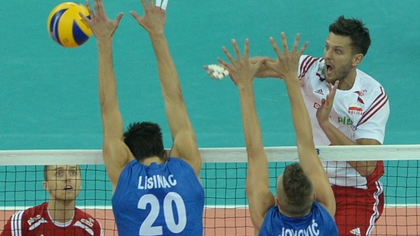 Záber zo zápasu Poľsko - Srbsko.