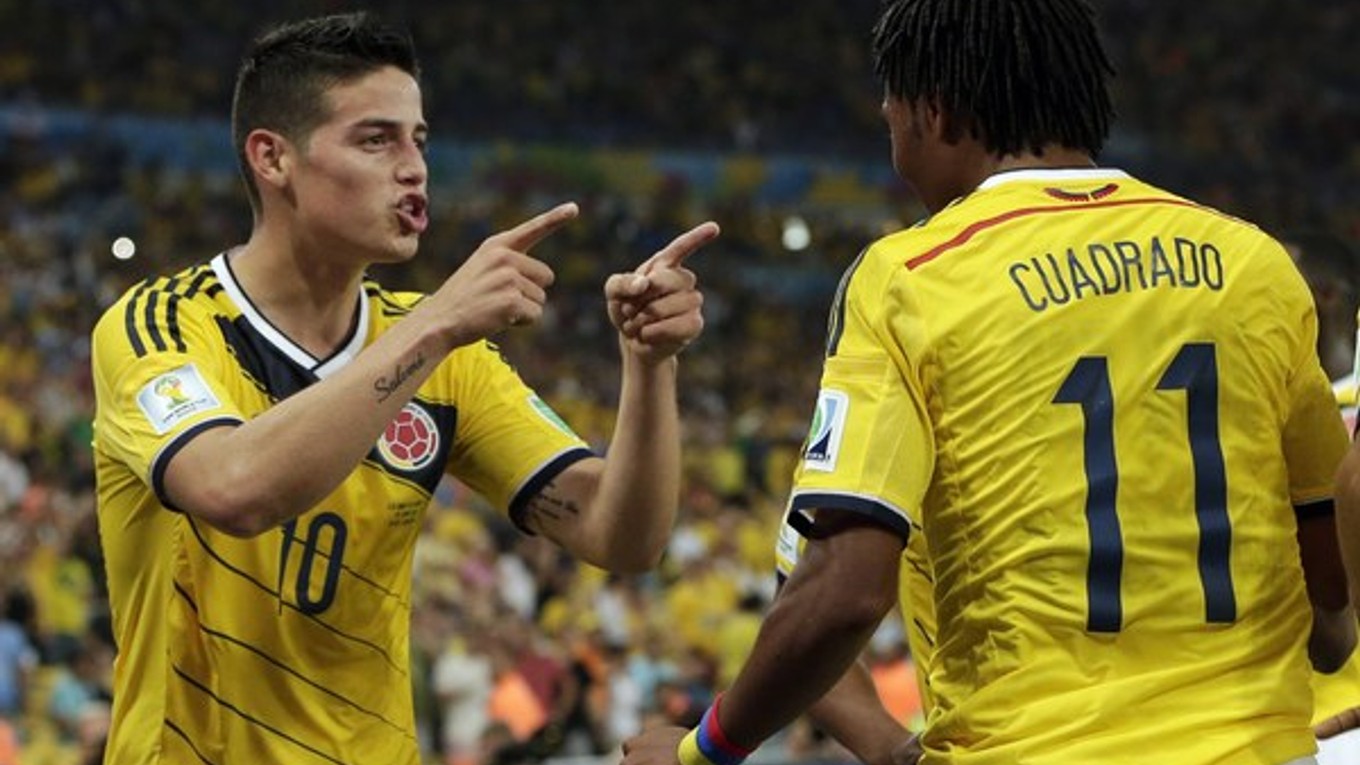 Dva góly Kolumbie strelil James Rodriguez (vľavo).