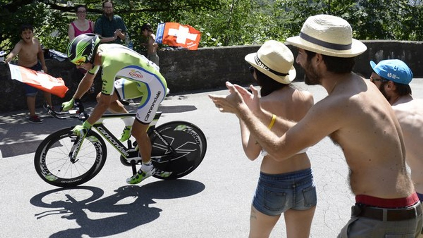 Slovenský cyklista Peter Sagan z tímu Cannondale počas 1. etapy, časovky jednotlivcov na 9,4 km, na cyklistických pretekov Okolo Švajčiarska 14. júna 2014 v Bellinzone.
