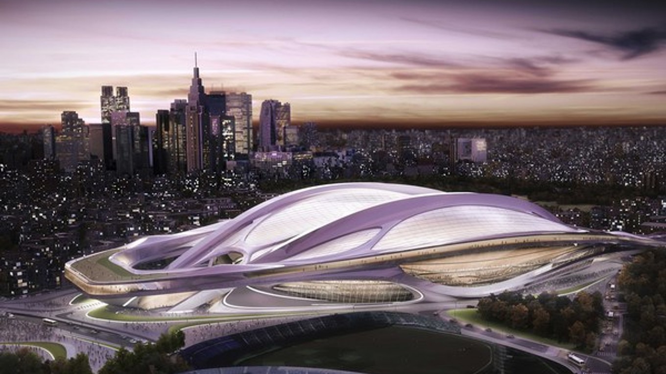 Na umeleckej snímke nový národný štadión, ktorý bol navrhnutý pre olympijské hry 2020 v Tokiu.