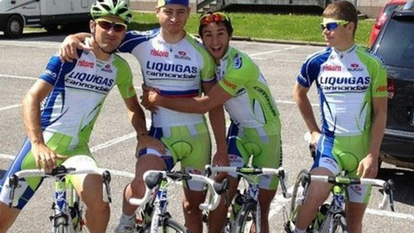 Stefano Agostini (na pravo od Petra Sagana) prišiel do tímu Liquigas rok po Saganovi.