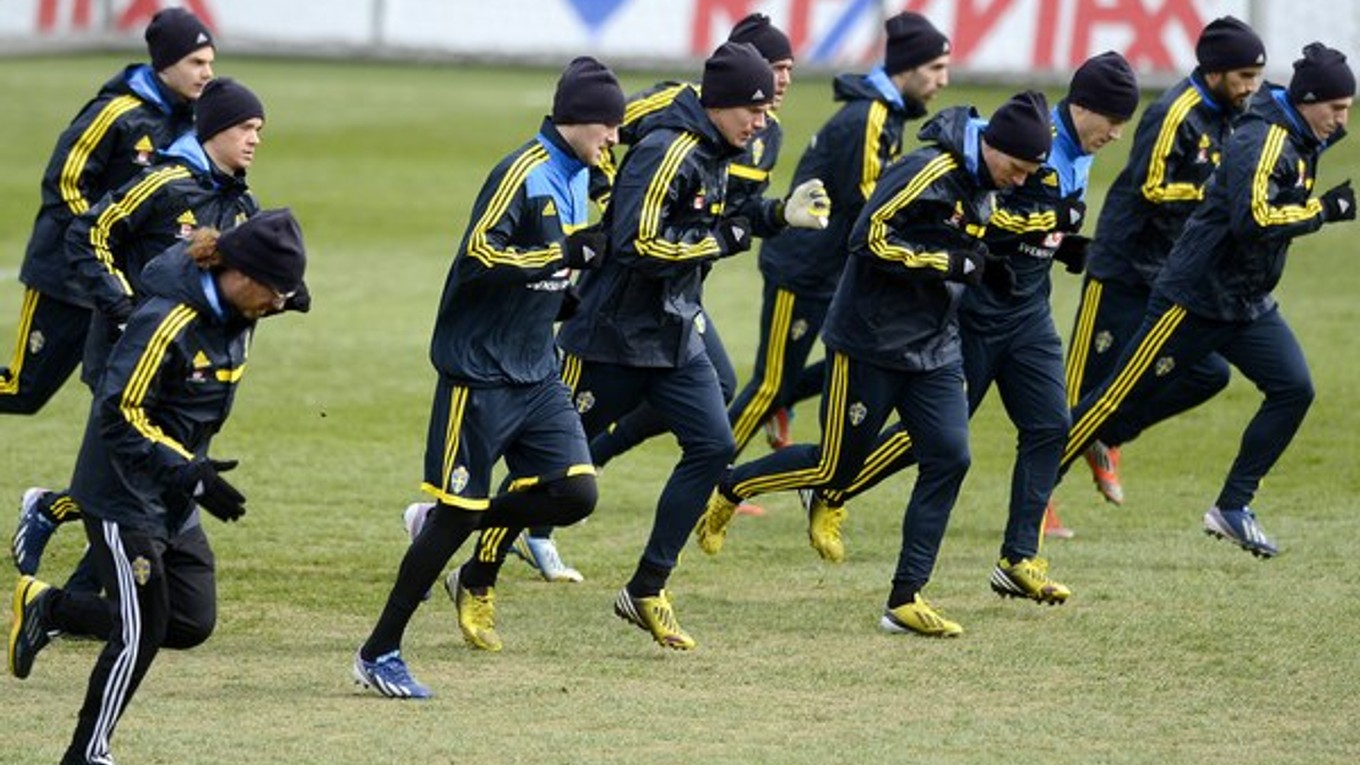Tréning švédskych futbalistov pred zápasom so Slovenskom.