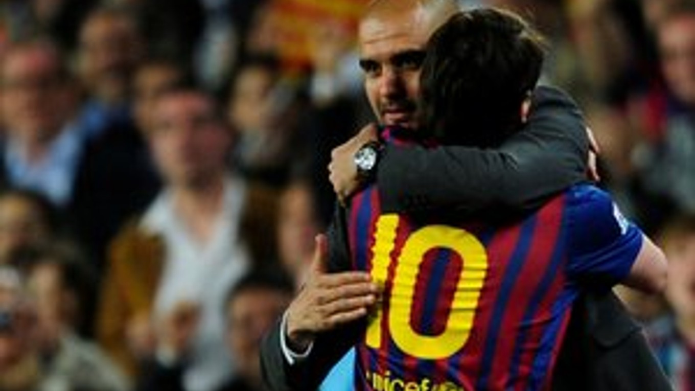 Lionel Messi s trénerom Guardiolom.