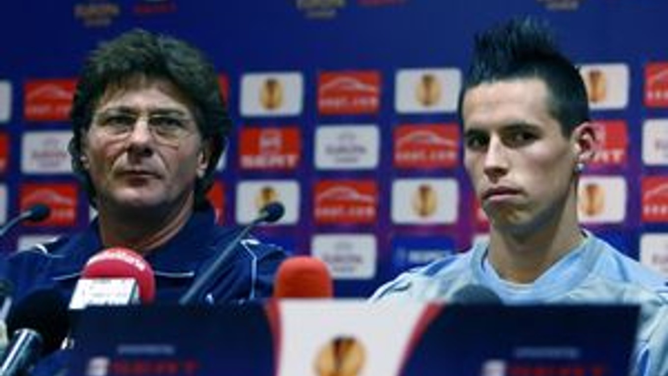 Tréner SSC Neapol Walter Mazzarri a Marek Hamšík.