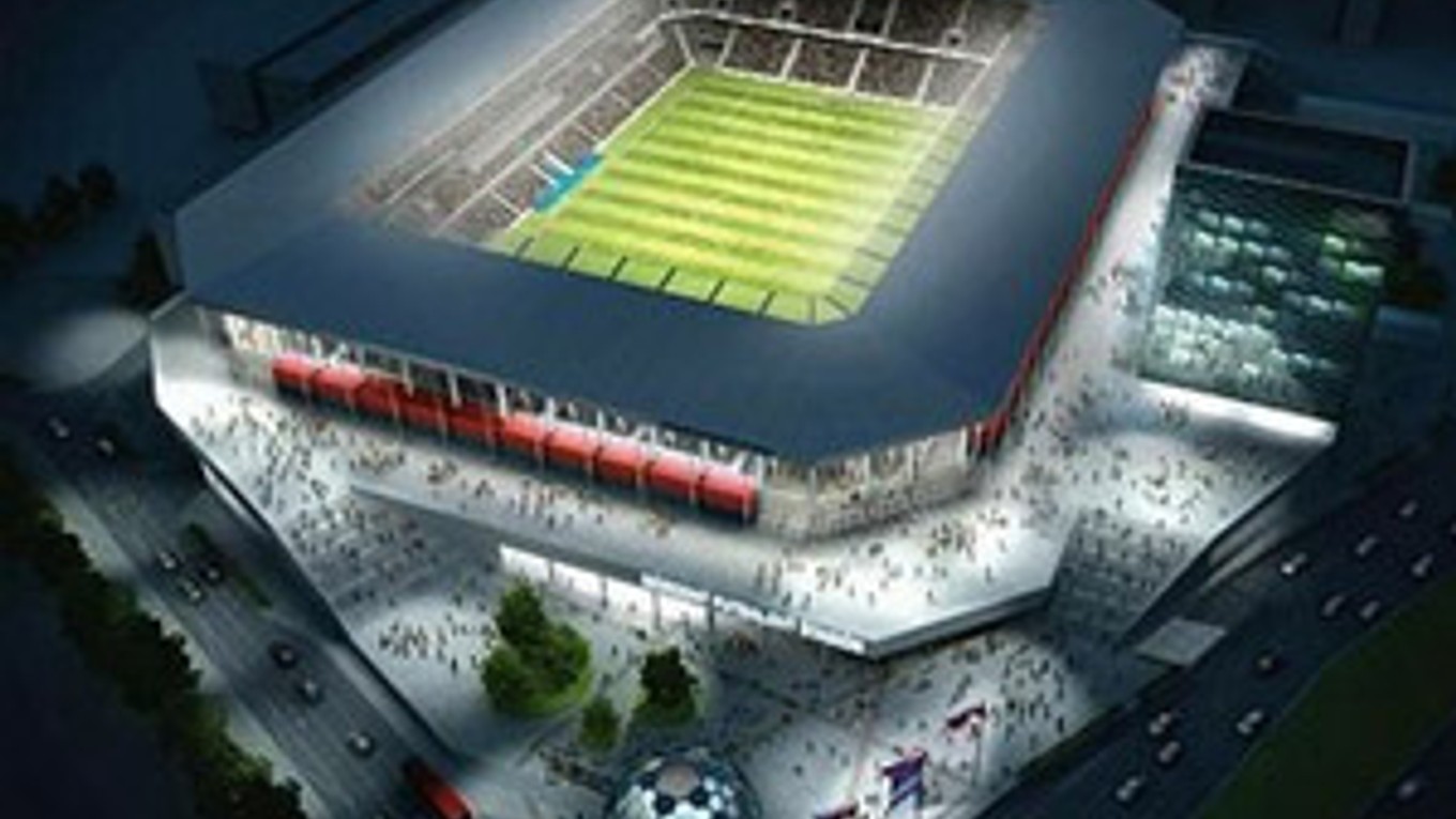Vizualizácia futbalového štadióna z roku 2009. Ficova vláda na výstavbu pôvodne vyčlenila 69 miliónov eur.