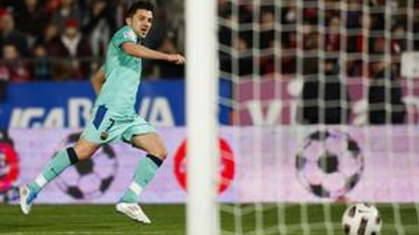 David Villa strieľa gól proti Realu Mallorca.