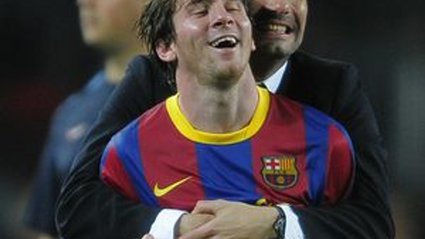 Lionel Messi s trénerom Guardiolom.