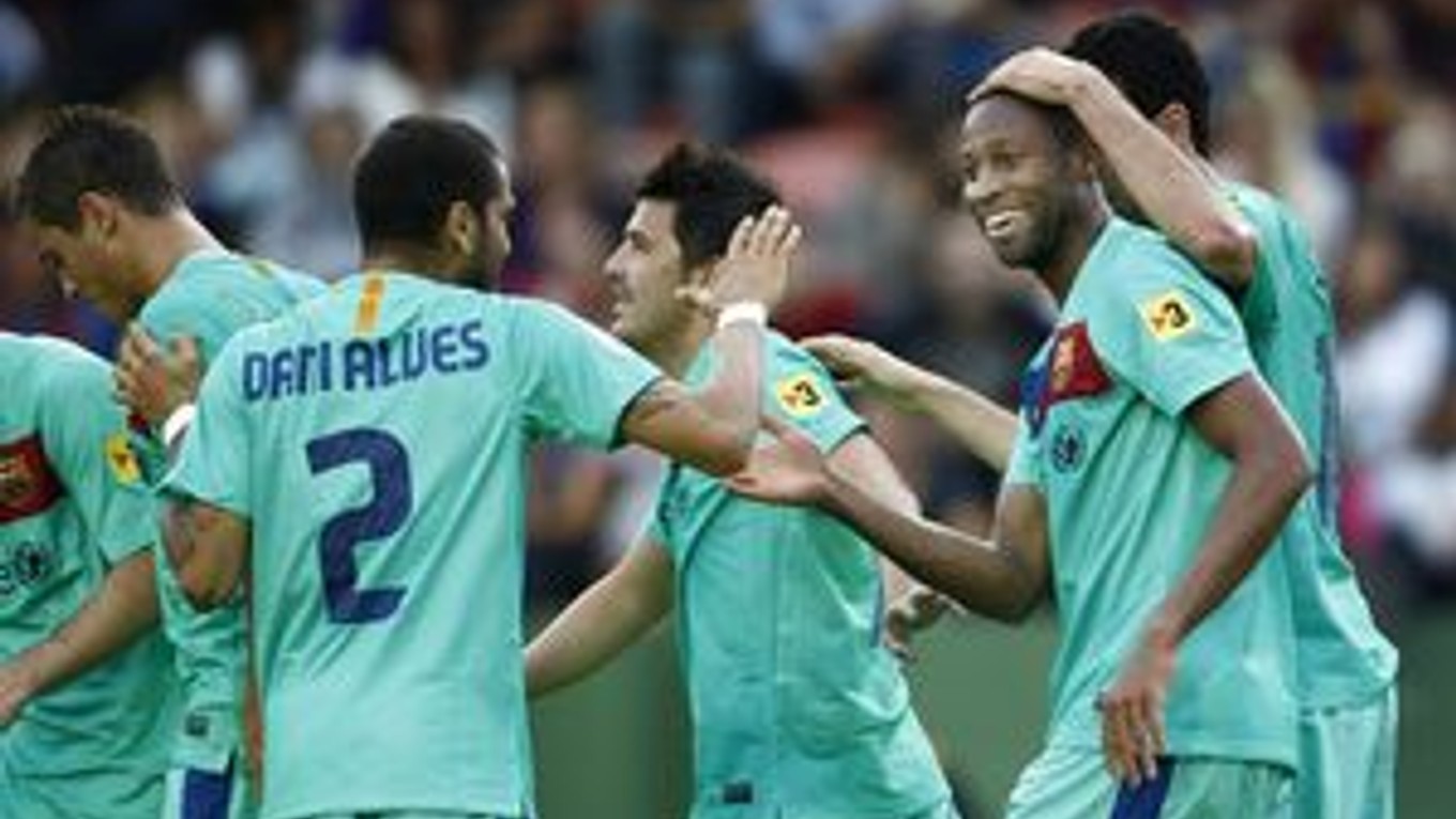 Radosť hráčov Barcelony po góle, ktorý im zabezpečil titul.