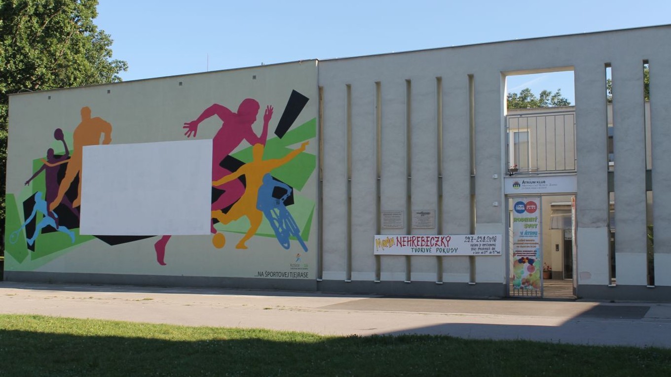 Átrium graffiti stena. Grafika má viac ako 90 metrov štvorcových a bude slúžiť aj ako premietacie plátno.

