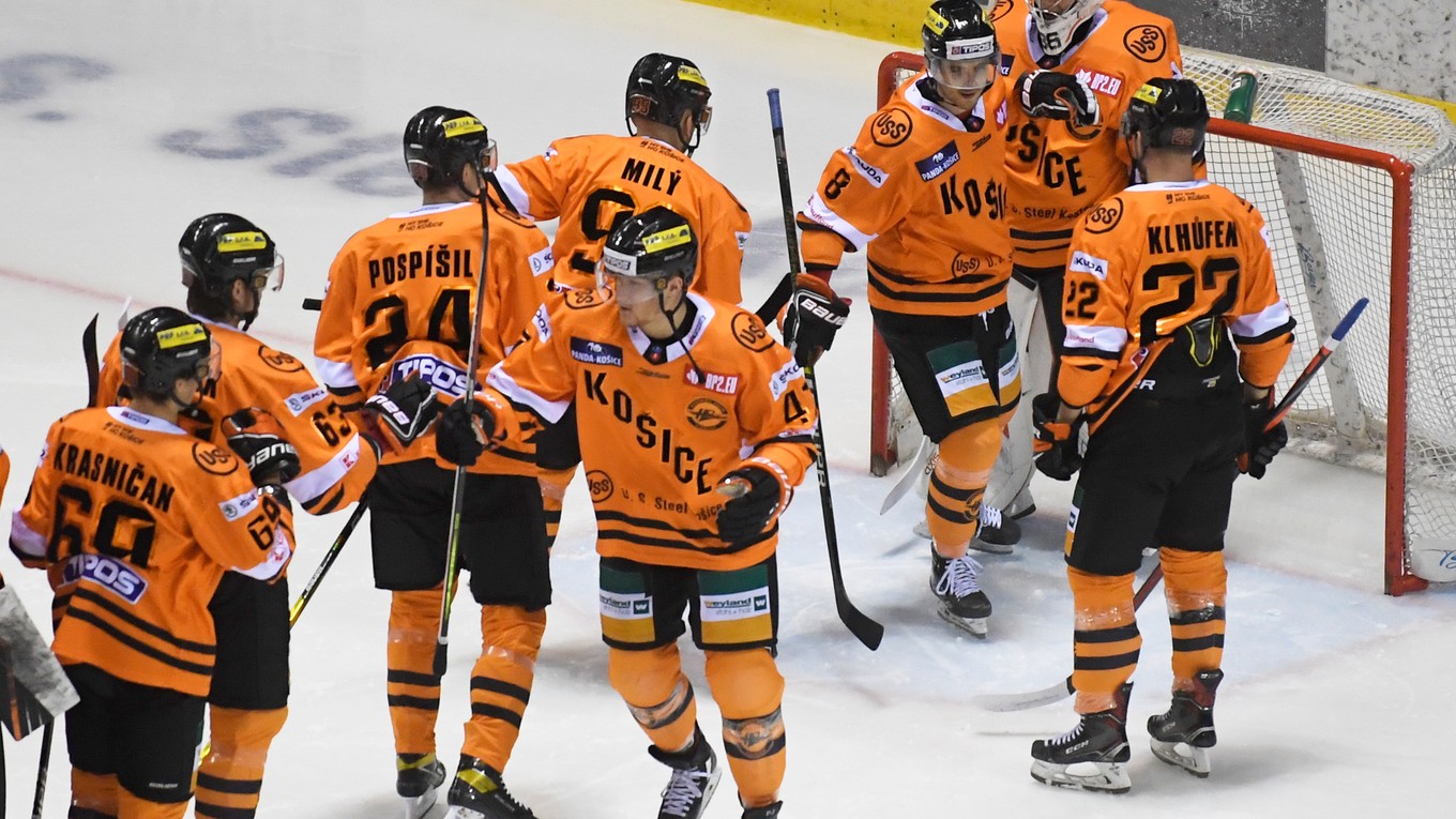 Hráči Košíc v zápase 15. kola hokejovej Tipos extraligy.