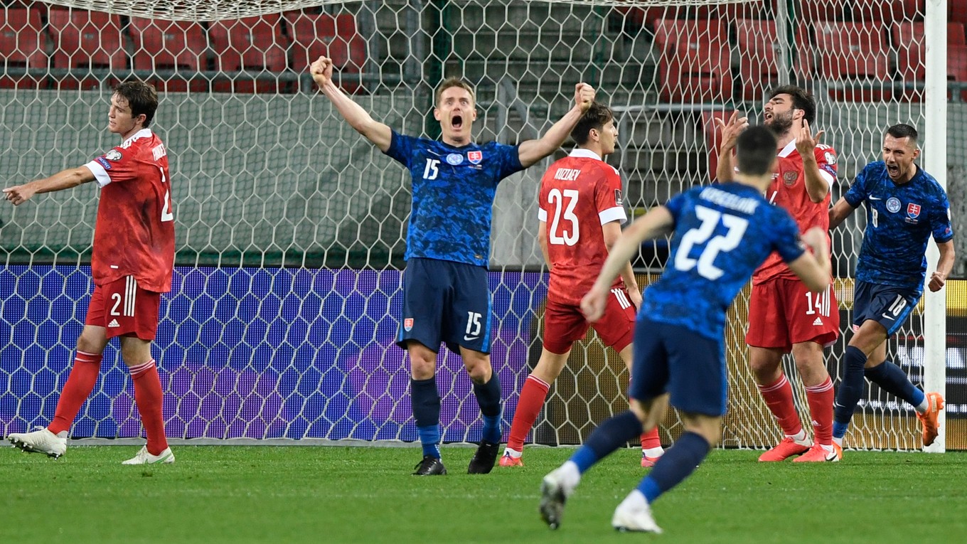 Slovensko - Rusko 2:1. Radosť Tomáša Hubočana po góle. 