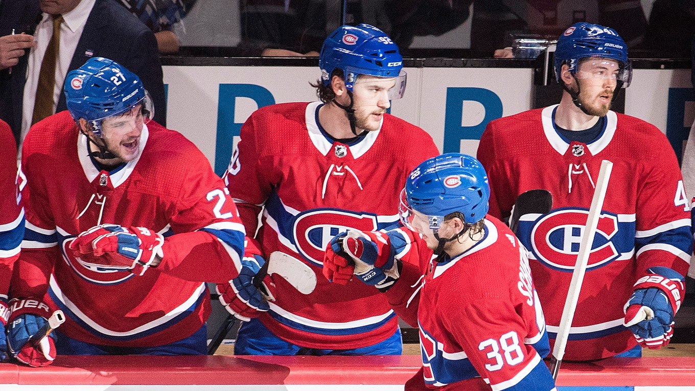 Nikita Sčerbak sa v drese Montreal Canadiens po góle.