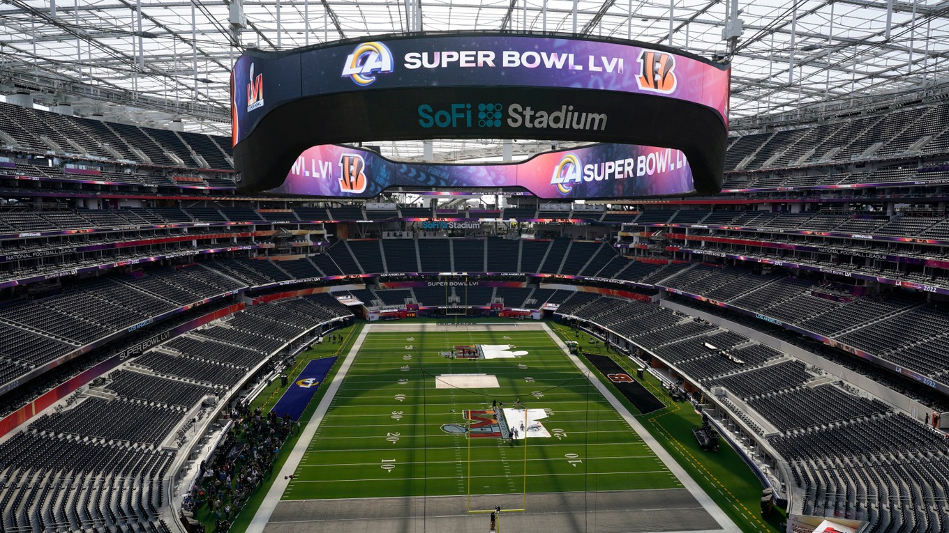 Pohľad na SoFi Stadium, ktorý bude dejiskom Super Bowlu LVI.