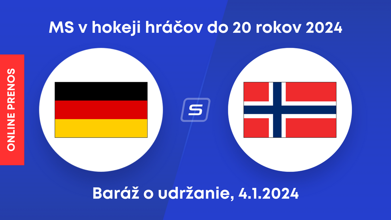 Nemecko - Nórsko: ONLINE prenos z barážového zápasu na MS v hokeji do 20 rokov 2024.
