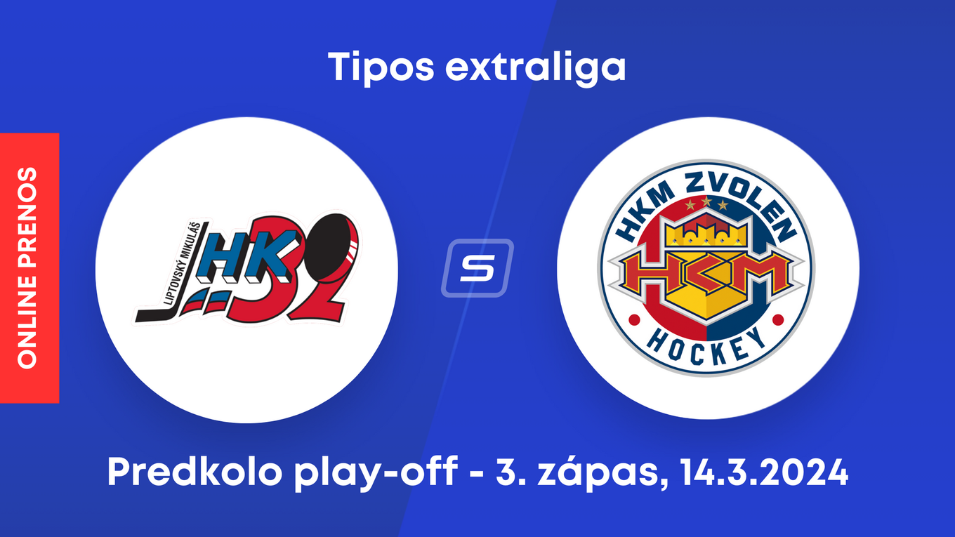 Hk 32 Liptovský Mikuláš - HKM Zvolen: ONLINE prenos z 3. zápasu predkola play-off Tipos extraligy.